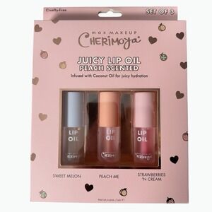 Max Makeup Cherimoya Set of 3 Lip Oil Peach Melon Strawberry N Cream Scented New